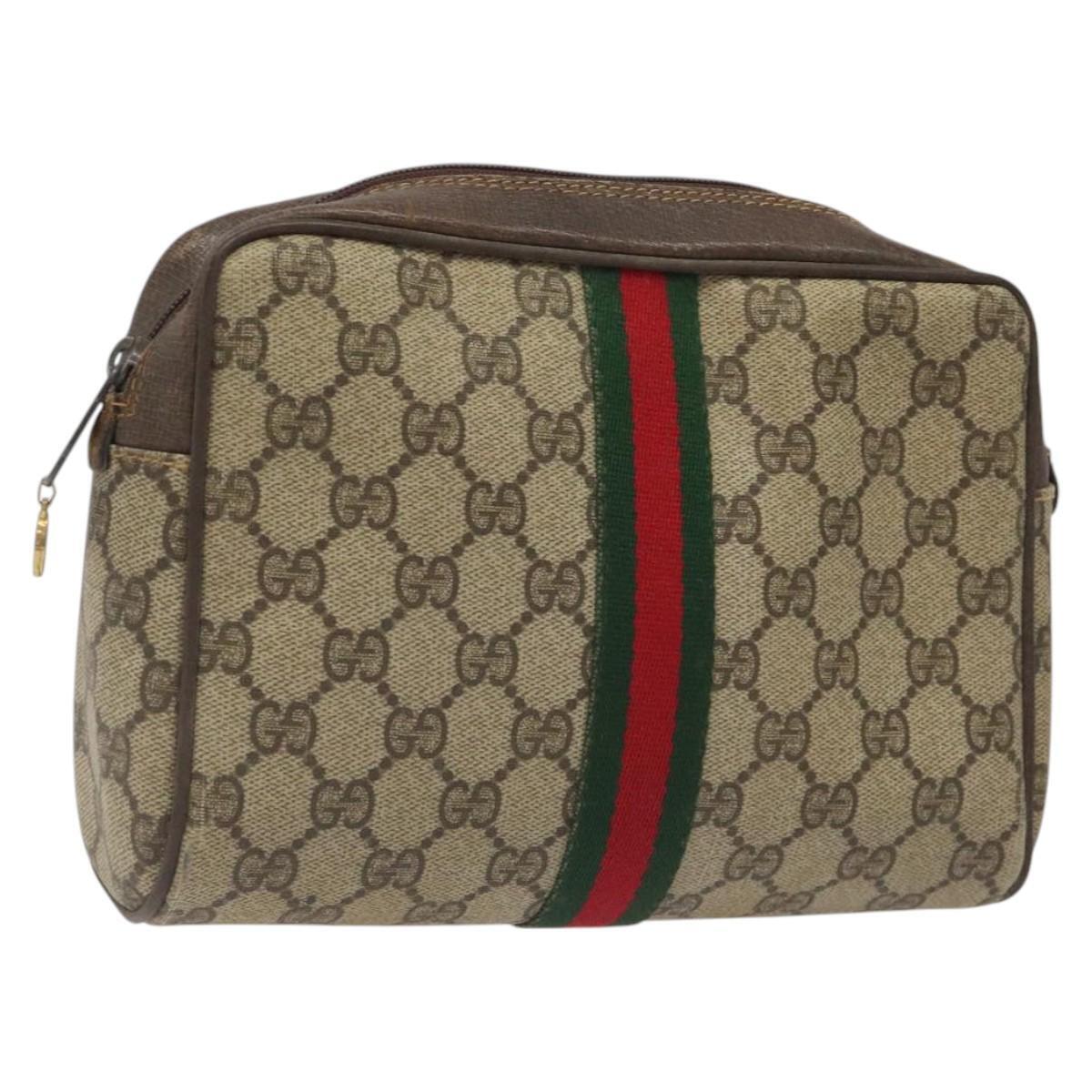 Gucci Gg Supreme Web Sherry Line Clutch Bag Pvc Beige Gold 010 378 Auth 119887